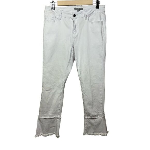 VIA RITINA Women's Tiered Frayed Hem Cropped Jeans White Size 8 - Picture 1 of 9